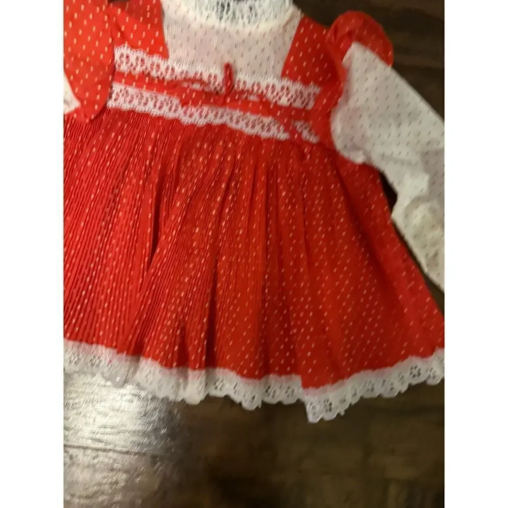 Vintage Sears Girls Dress Red White Long Sleeve Sz:4